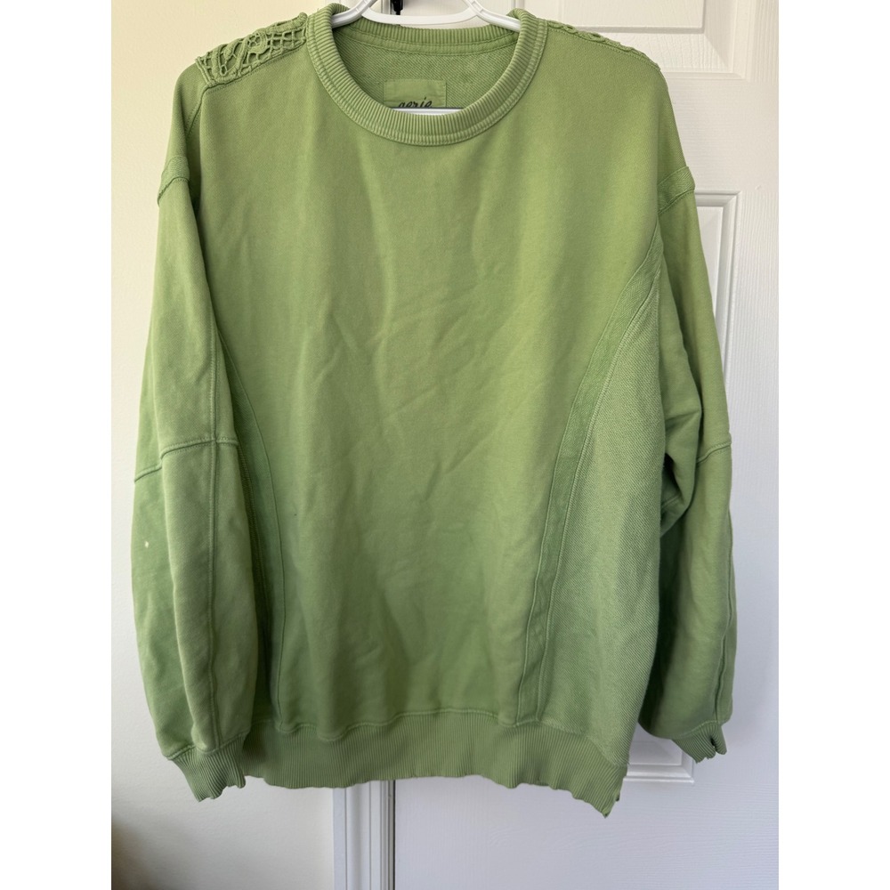Aerie Women Green Oversized Crochet Lace Back Crewneck Sweatshirt XXS - Picture 1 of 5